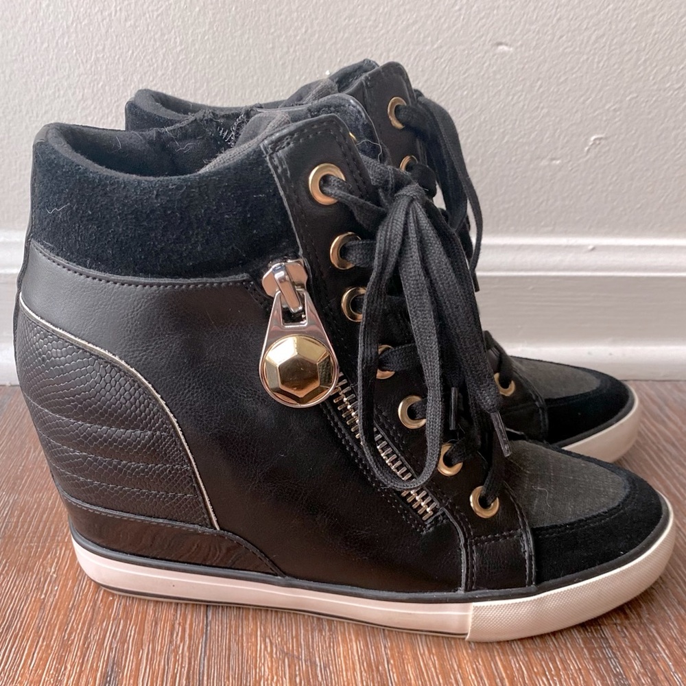Aldo Hidden Heel Sneakers - Size 9 - Black with White and Gold accents